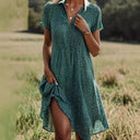 Button Closure Asymmetrical Hem Women's Dress