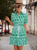 Stylish Short Sleeve Dress with Adjustable Waist Tie