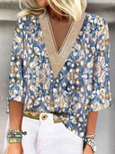 Chic Women's V-Neck Lace Blouse