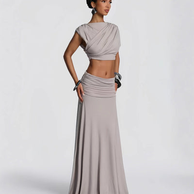 Chic Women’s Wrap Dress with Flowing Hem & Stylish Draping