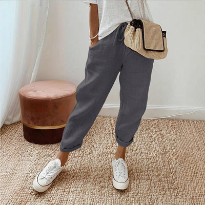 Women's Linen Pants with Elastic Waist and Handy Pockets