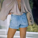 Distressed Denim Shorts with Frayed Hem for Women