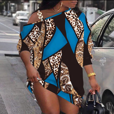 Trendy Women's Asymmetrical Dress with Stylish Graphic and One Shoulder Accent