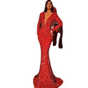 Stunning Women's Evening Dress with Deep V-Neck and Sequin Accents