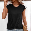 Chic Women's V-Neck T-Shirt with Lace Trim & Wrap Design