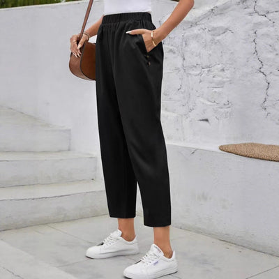 Ladies Stylish Leisure Pants with Elastic Waist and Pockets