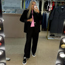 Chic Women's Sweater-Blazer Set with Wide-Leg Pants