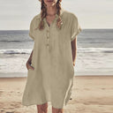 Chic Women's Beach Shirt Dress with Button Placket & Pockets