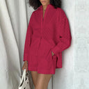 Women's Short Sleeve Blouse Set with Elastic Waist Design
