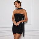 Sequin Off-the-Shoulder Cocktail Dress with Cape