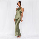 Chic Satin Maxi Dress with High Neck Design
