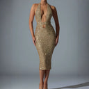 Glamorous Sequin Midi Dress with Deep V-Neck