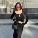 Chic Midi Dress with Keyhole Neckline for Women