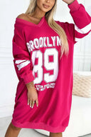 Stylish Women's Oversized V-Neck Sports Dress with Contrasting Sleeves