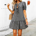 Chic Gingham Ruffle Dress with Bow Closure