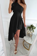 Women's Asymmetrical Ruffle Cocktail Dress - Flowing Skirt Elegance