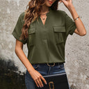 Chic Short Sleeve Blouse with Trendy Pockets