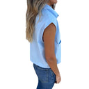 Chic Short Sleeve Blouse with Handy Pockets