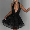 Women’s Glamorous V-Neck Cocktail Dress with Flared Skirt