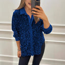 Sequined Blouse with Classic Collar for Women
