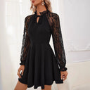 Lace Sleeve Women's Dress with Bow Accent