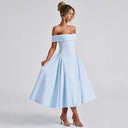 Off-Shoulder Women's Cocktail Dress with Flowing Skirt