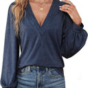 Chic V-Neck Blouse with Puff Sleeves for Women