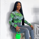 Chic Women's Long Sleeve Bodysuit in Wave Pattern
