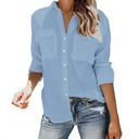Summer Blouse for Women with Rolled Sleeves & Dual Pockets