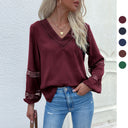 Chic V-Neck Women's Blouse with Lace Accents
