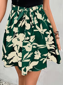Floral A-Line Skirt with Tie Belt