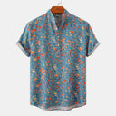 Chic Women’s Short Sleeve Blouse with Stand-Up Collar and Floral Design