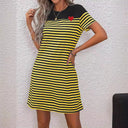Striped Short Sleeve Dress with Heart Appliqué for Women