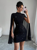 Shimmering Women's Evening Dress with Flowing Sleeves