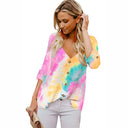 Colorful Gradient Women's Blouse with Stylish Roll-Up Sleeves