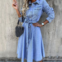 Chic Denim Shirt Dress with Waist Belt