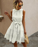 Women's Tiered Summer Dress with Waist Belt