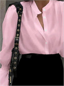 Women's Puff Sleeve Blouse with Classic Stand-Up Collar