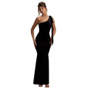 Chic Asymmetrical Strap Evening Dress with Slit