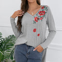 Floral V-Neck Long Sleeve Tee for Women