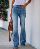 Women's High-Waisted Flared Denim Pants