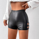 Chic Women's High-Waist Faux Leather Shorts with Cut-Out Design