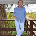 Striped Women's Long Sleeve Blouse with Hidden Button Detail