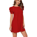 Women's Short Sleeve Dress with Puff Sleeves and Relaxed Fit