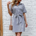 Striped Women's Shirt Dress with Waist Belt