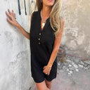 Chic Linen Shirt Dress with Button Placket and Side Slits