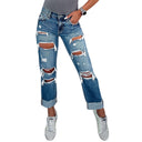 High-Waist Destroyed Boyfriend Jeans for Women