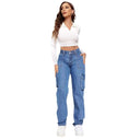 High-Waisted Women's Cargo Jeans with Utility Pockets
