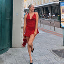 Chic Women's Asymmetrical Mini Dress with Halter Neck Design