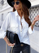 Chic Women's Blouse with Chest Pockets and Classic Collar